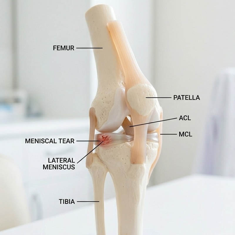 Meniscal tear knee anatomy showing lateral meniscus and ligaments